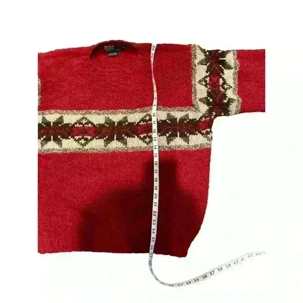 Vintage 1996 Polo Ralph Lauren Hand Knit Aztec Sweater Wool Men’s XL